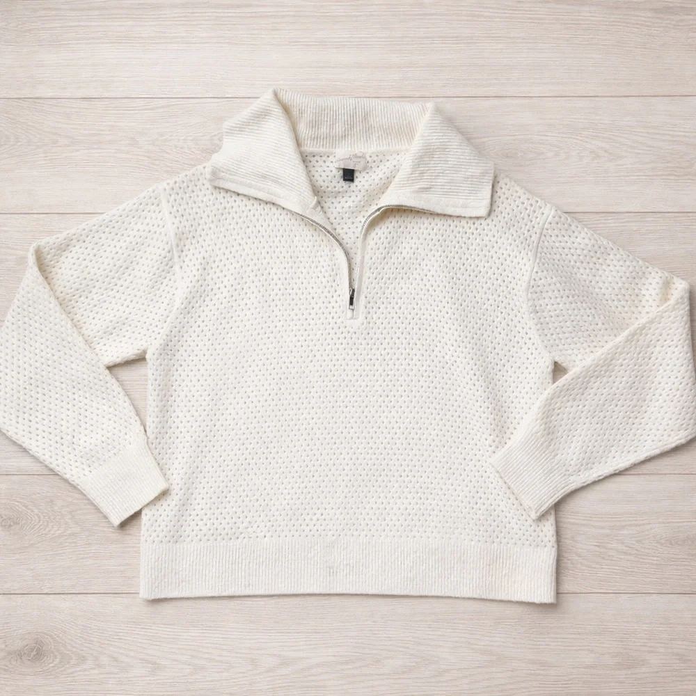 Universal Thread Cream Quarter Zip Knit Sweater - Size Large